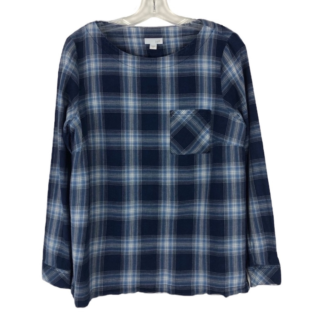 J. Jill Blue Plaid Cotton Top with Back Buttons